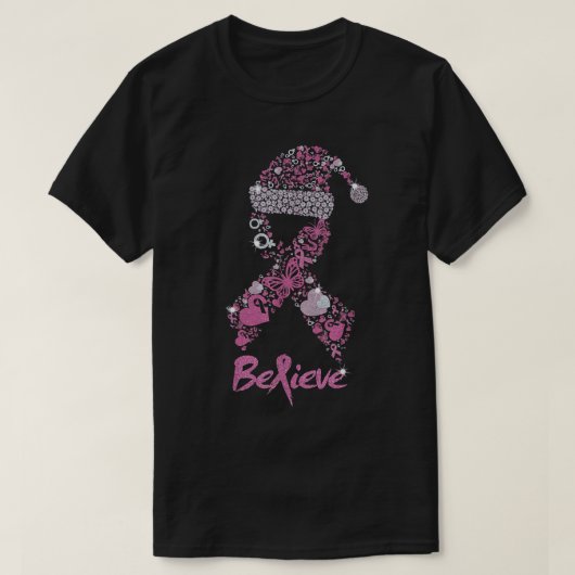 乳信じがんリボンクリスマスサンタハットS Tシャツ (デザイン正面)