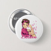 乳信じがん戦士Tシャツの女性 缶バッジ (正面&裏面)