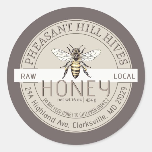 乳児の純警告生蜂蜜ラベル付きクイーンビー ラウンドシール (正面)