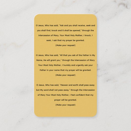 乳児イエスオブプラハノヴェナ祈りの言葉カード 名刺 (裏面)