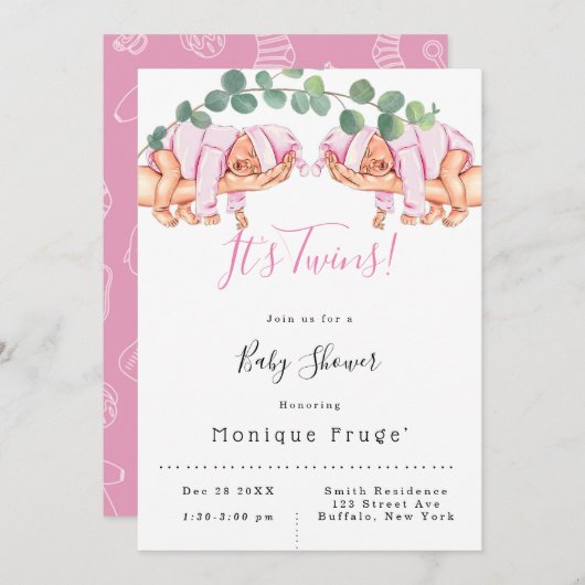 乳児ガールオンモミーの腕それは双子の赤ちゃんシャワー 招待状 (正面/裏面)