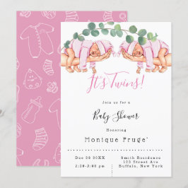 乳児ガールオンモミーの腕それは双子の赤ちゃんシャワー 招待状