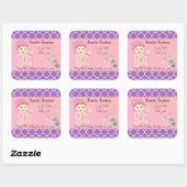 乳児ピンク色のベビーガールと花 スクエアシール (シート)