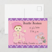 乳児ピンク色のベビーガールと花 ポストカード (正面/裏面)