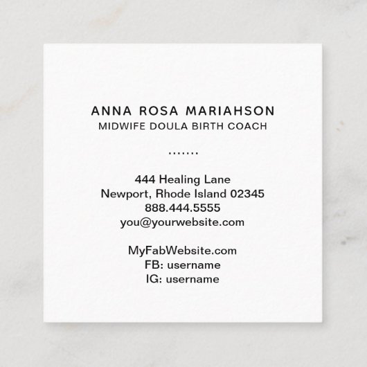 *~*乳児出産助産師妊娠ドゥラナニー スクエア名刺 (裏面)