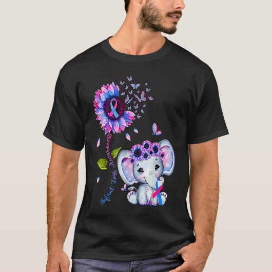 乳児喪失啓発 ピンクとブルーのヒッピーの象 Tシャツ (正面)