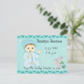 乳児男の赤ちゃんブルーと花 ポストカード (スタンド正面)