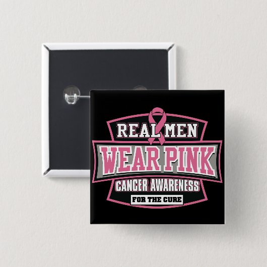 乳実在癌の治療のための男性衣服ピンク 缶バッジ (正面&裏面)