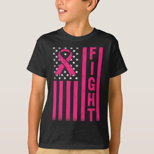 乳房戦士アメリカ国旗の乳がんAと闘う Tシャツ (正面)