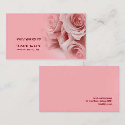 乳母の美しい静まるピンクのバラの名刺 名刺 (正面/裏面)