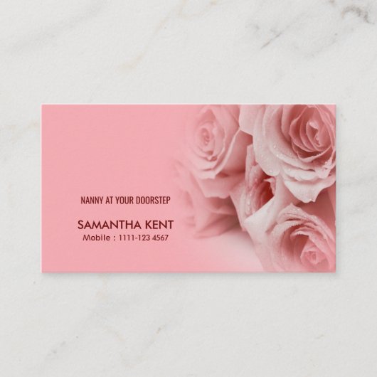 乳母の美しい静まるピンクのバラの名刺 名刺 (正面)