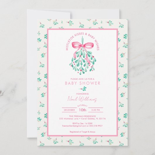 乳母指キスピンクの赤ちゃんシャワーfor Girl 招待状 (正面)