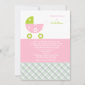 乳母車のピンクはシャワーの招待状を振りかけます 招待状 (正面)