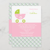 乳母車のピンクはシャワーの招待状を振りかけます 招待状 (正面/裏面)