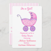 乳母車キャリッジその女の子ピンクの赤ちゃんシャワー 招待状 (正面/裏面)