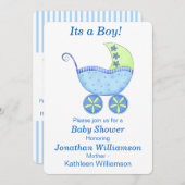 乳母車キャリッジその男の子の赤ちゃんシャワー招待状 招待状 (正面/裏面)