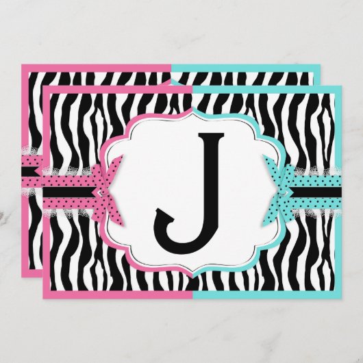 乳母車及びシマウマのプリントの性は2つを明らかにします 招待状 (正面/裏面)