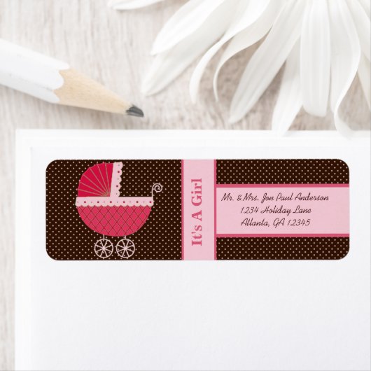 乳母車新生児女の子のブラウン&ピンクドット ラベル (インサイチュ)