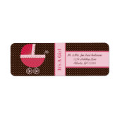 乳母車新生児女の子のブラウン&ピンクドット ラベル (正面)