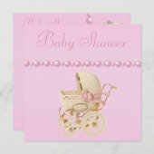 乳母車、靴、調停者は、ベビーシャワーを真珠で飾ります 招待状 (正面/裏面)