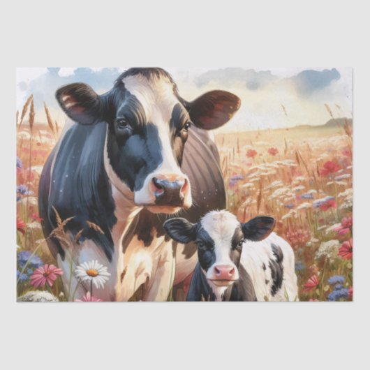 乳牛と子牛の野生の花の減退 薄葉紙 (正面)