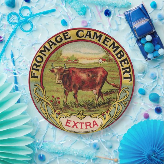 乳牛のピクニックプレートが付いているヴィンテージのフランスのなチーズ ペーパープレート (パーティー)