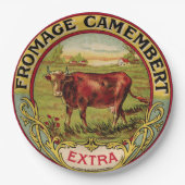 乳牛のピクニックプレートが付いているヴィンテージのフランスのなチーズ ペーパープレート (正面)