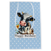 乳牛ハッピーバースデーブルー ミディアムペーパーバッグ (正面)