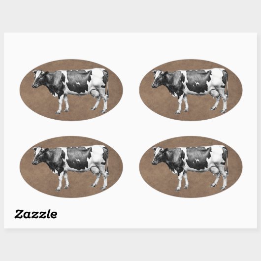 乳牛 楕円形シール (シート)