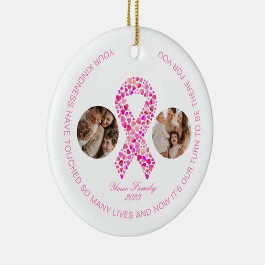 乳癌が2つの写真のコラージュをサポート セラミックオーナメント (右)