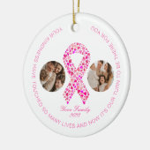 乳癌が2つの写真のコラージュをサポート セラミックオーナメント (左)