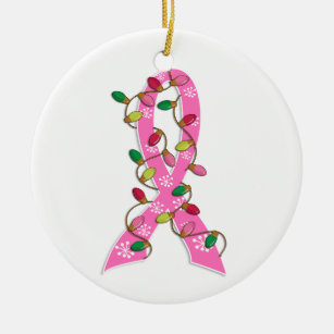 乳癌のクリスマスの照明のリボン セラミックオーナメント