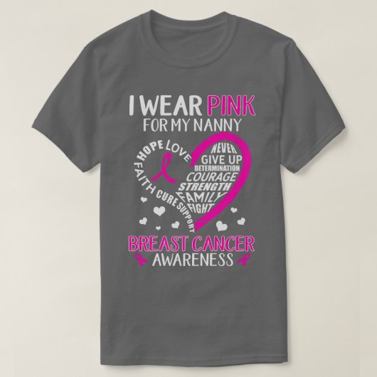 乳癌のサポート私の乳母のHeaのための衣服ピンク Tシャツ (デザイン正面)