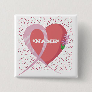 乳癌のハートのカスタマイズ可能な正方形ボタン 缶バッジ