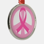 乳癌のピンクのリボンのピースサインのギフト メタルオーナメント (右)