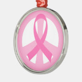 乳癌のピンクのリボンのピースサインのギフト メタルオーナメント (左)