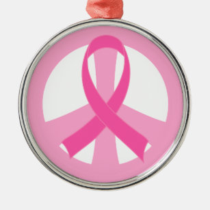 乳癌のピンクのリボンのピースサインのギフト メタルオーナメント