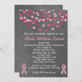 乳癌のピンクのリボンの募金活動の招待状 招待状 (正面/裏面)