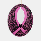 乳癌のピンクのリボンフレームはイメージか文字を加えます セラミックオーナメント (右)