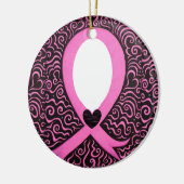 乳癌のピンクのリボンフレームはイメージか文字を加えます セラミックオーナメント (左)