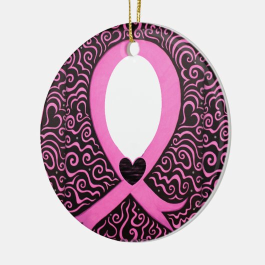 乳癌のピンクのリボンフレームはイメージか文字を加えます セラミックオーナメント (左)