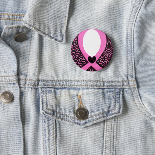 乳癌のピンクのリボンフレームはイメージか文字を加えます 缶バッジ (インサイチュ)