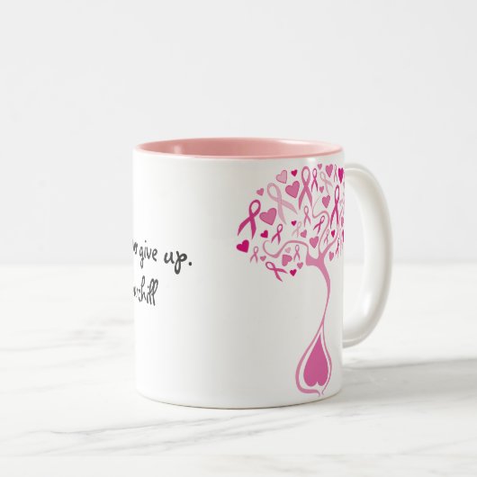 乳癌のマグパーソナライズなピンクの生命の樹 ツートーンマグカップ (正面右)