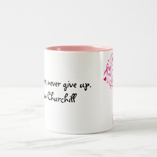 乳癌のマグパーソナライズなピンクの生命の樹 ツートーンマグカップ (中央)