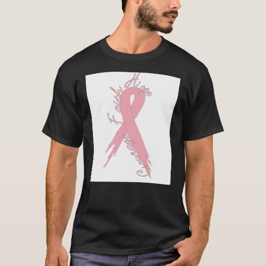 乳癌の勇気の信頼及び希望の黒いTシャツ Tシャツ (正面)