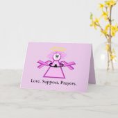 乳癌の祈るピンクのリボンの天使カード カード (黄色い花)