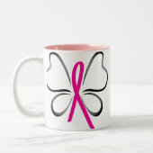乳癌の蝶リボンのマグ ツートーンマグカップ (左)