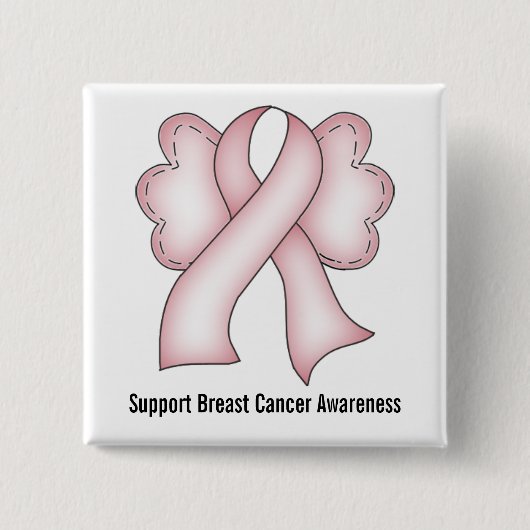 乳癌の認識度(翼と淡いピンクの) 缶バッジ (正面)
