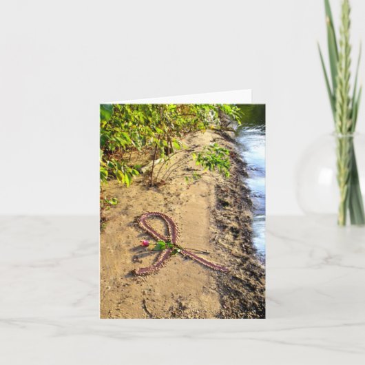 乳癌ノートカードピンクリボン砂浜。 カード (正面)