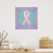 乳癌ピンクリボンパープル/ティール(緑がかった色)ポスター ポスター (キッチン)